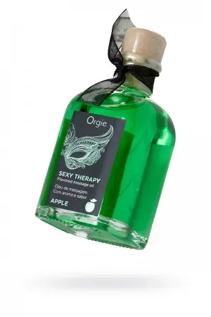 Комплект для сладких игр Orgie Lips Massage со вкусом яблока (сладкое массажное масло, перо и путеводитель), 100 мл