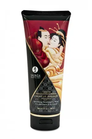 Массажный крем Shunga «Клубника и шампанское», съедобный, со вкусом клубники и шампанского, 200 мл