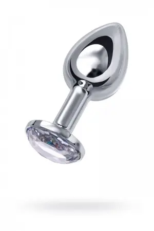 Анальная пробка Metal by TOYFA, металл, серебристая, с белым кристаллом, 7,5 см, Ø 3 см, 145 г