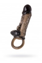 Насадка Toyfa XLover, для увеличения размера с кольцом и вибрацией, черная прозрачная, 14.5 см