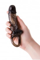 Насадка Toyfa XLover, для увеличения размера с кольцом и вибрацией, черная прозрачная, 14.5 см