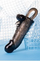 Насадка Toyfa XLover, для увеличения размера с кольцом и вибрацией, черная прозрачная, 14.5 см