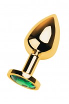 Анальная пробка Metal by TOYFA, металл, золотистый, с кристаллом цвета изумруд, 8 см, Ø 3,4 см, 85 г