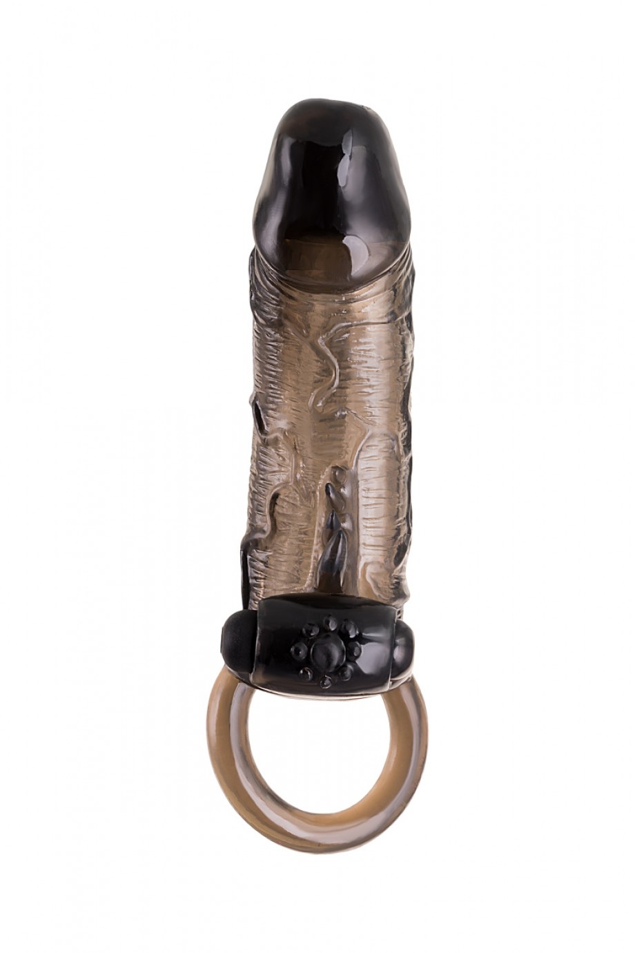 Насадка Toyfa XLover, для увеличения размера с кольцом и вибрацией, черная прозрачная, 14.5 см
