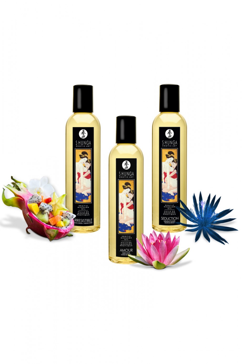 Масло для массажа Shunga Соблазн «Полночный цветок», натуральное, возбуждающее, с цветочным ароматом, 250 мл