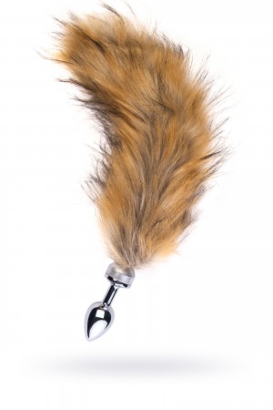 Анальная пробка Metal by TOYFA, металл, серебристая, с большим рыжим хвостом, 37 см, Ø 2,9 см, 195 г