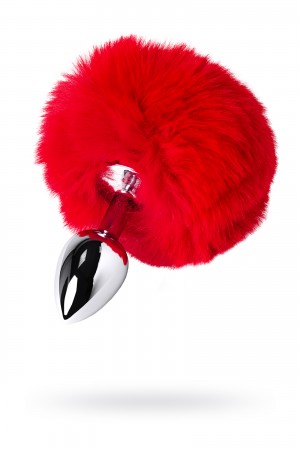 Анальная пробка TOYFA Metal с красным хвостиком, металл, серебристая, Ø 2,7 см