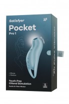 Вакуум-волновой стимулятор клитора с вибрацией Satisfyer Pocket Pro 1, силикон, голубой, 13,9 см
