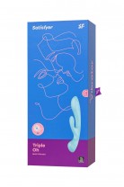 Нереалистичный вибратор Satisfyer Triple Oh, силикон, голубой, 24 см