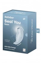 Вакуумный стимулятор клитора с вибрацией Satisfyer Seal You Soon, силикон, голубой, 11 см
