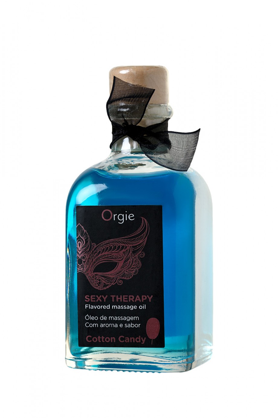 Комплект для сладких игр Orgie Lips Massage со вкусом сахарной ваты (сладкое массажное масло, перо и путеводитель), 100 мл