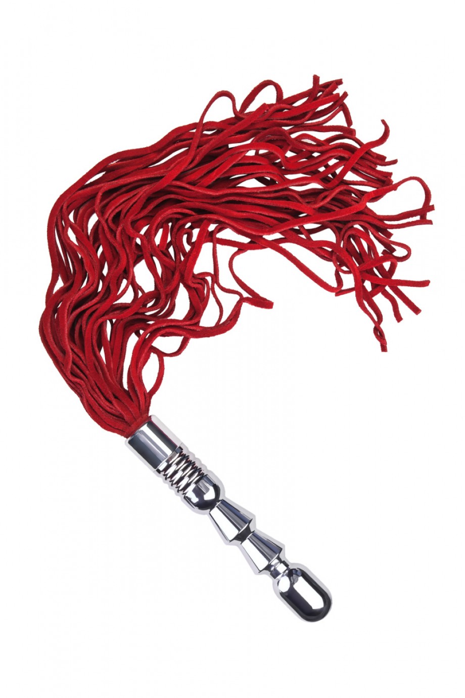 Анальная пробка Metal by TOYFA, рельефная, серебристая, с двумя сменными плетками (черная+красная)