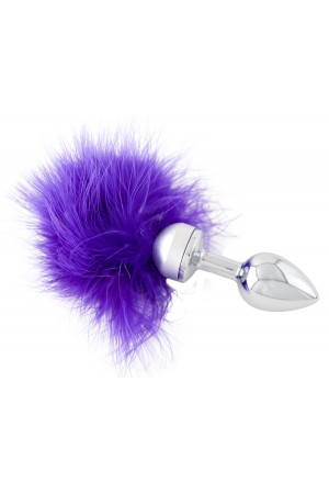 Анальная пробка Metal by TOYFA, металл, серебристая, с фиолетовой опушкой, 17 см, Ø 2,9 см, 165 г