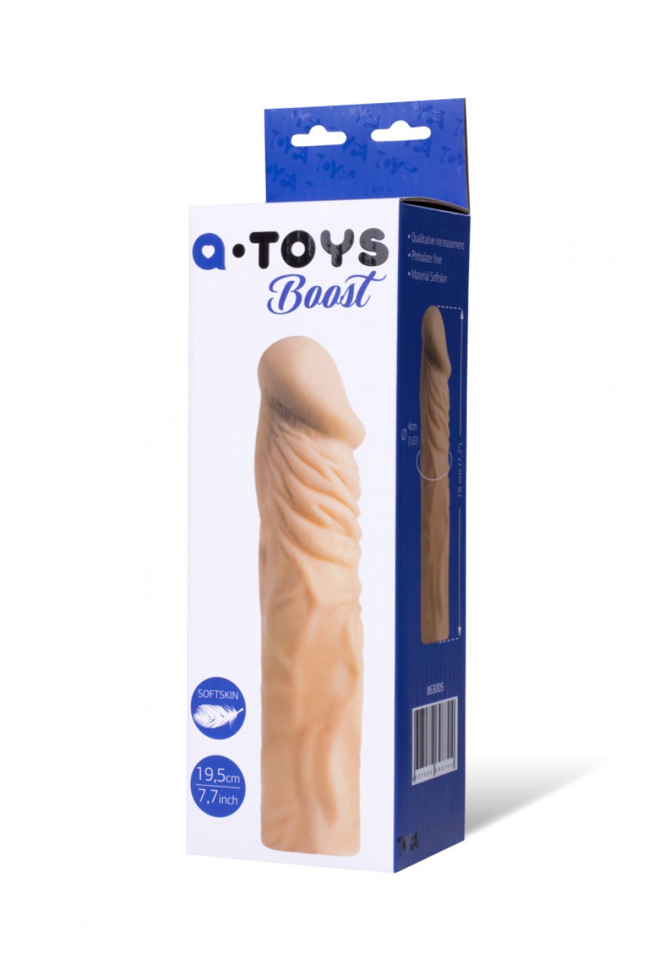 Насадка на пенис TOYFA A-Toys , SoftSkin, телесный, 19,5 см