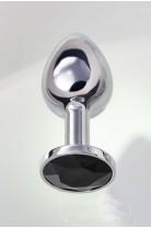 Анальная пробка Metal by TOYFA, металл, серебристая, с черным кристаллом, Ø 3 см