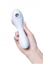 Вакуумный стимулятор клитора с вибрацией Satisfyer Curvy Trinity 5+ Connect App, голубой, 16,5 см
