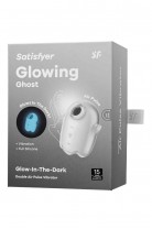 Вакуумный стимулятор клитора с вибрацией Satisfyer Glowing Ghost, светящийся в темноте, белый, 8,4см