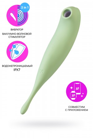 Точечный вибратор с вакуумной стимуляцией Satisfyer Twirling Pro Connect App, силикон, мятный, 20 см