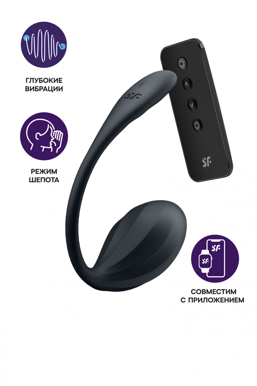 Виброяйцо Satisfyer Ribbed Petal Connect App с пультом ДУ, черное, 7,8 см Виброяйцо Satisfyer Ribbed Petal Connect App с пультом ДУ, черное, 7,8 см