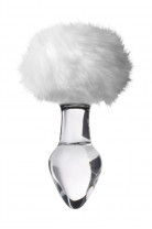 Анальная пробка Sexus Glass, стекло, с белым хвостиком, Ø 4 см