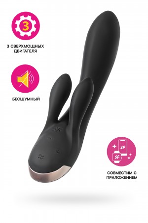 Вибратор с клиторальным стимулятором Satisfyer Double Flex Connect App, черный, силикон, 20 см