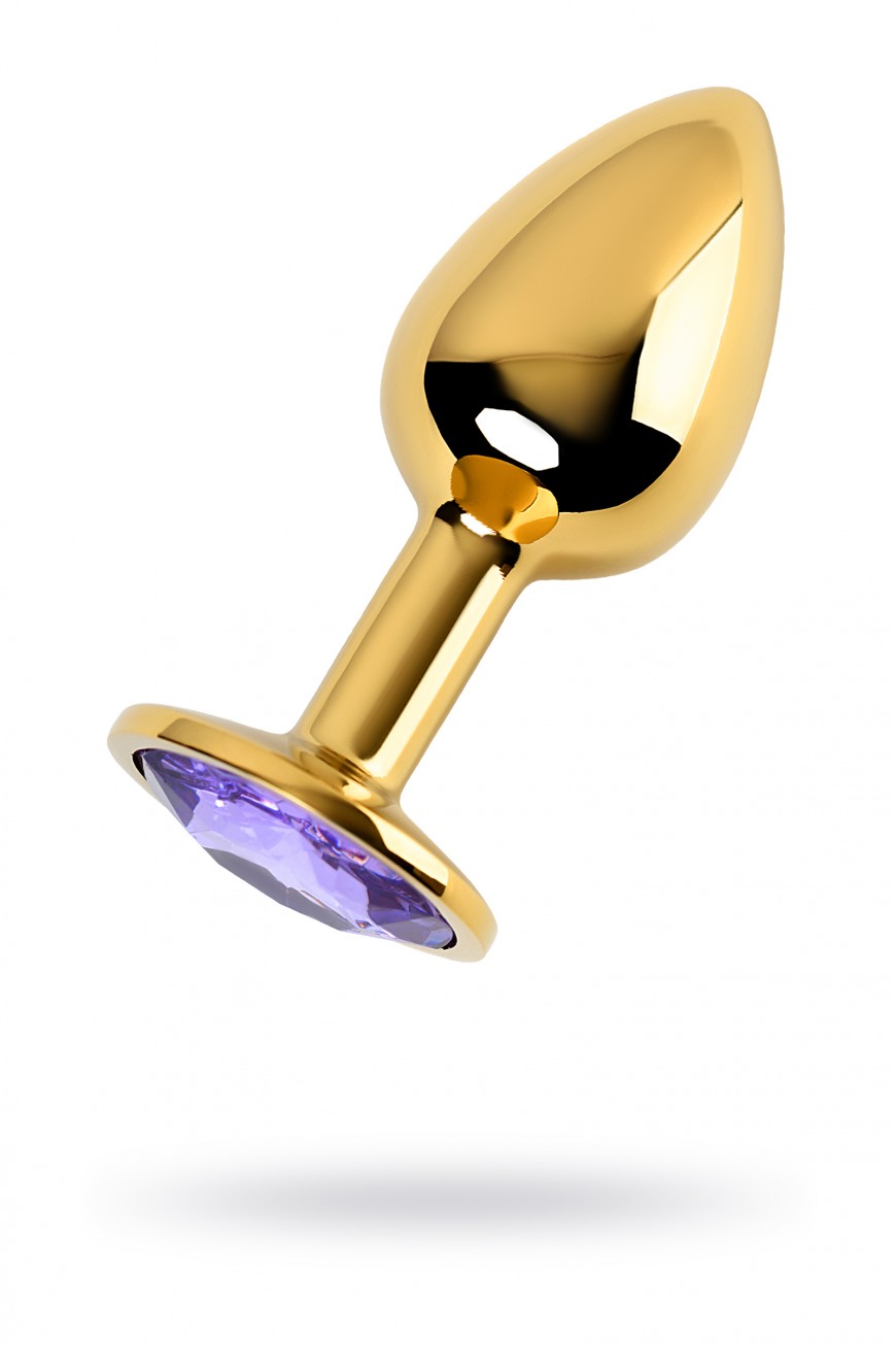 Анальная пробка Metal by TOYFA, металл, золотистый, с кристаллом цвета аметист, 7 см, Ø 2,8 см, 50 г Анальная пробка Metal by TOYFA, металл, золотистый, с кристаллом цвета аметист, 7 см, Ø 2,8 см, 50 г
