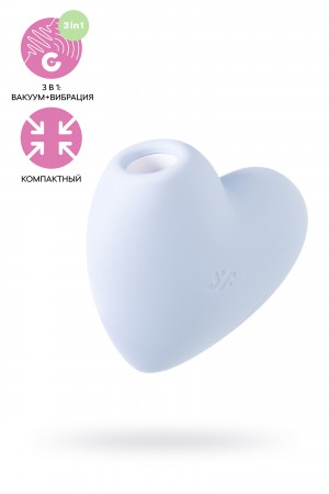 Вакуумно-волновой стимулятор клитора с вибрацией Satisfyer Cutie Heart, силикон, голубой, 7,7 см
