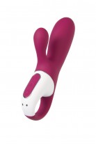 Вибратор с клиторальным стимулятором и подогревом Satisfyer Hot Bunny Connect App, бордовый, 17,5 см