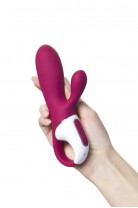 Вибратор с клиторальным стимулятором и подогревом Satisfyer Hot Bunny Connect App, бордовый, 17,5 см