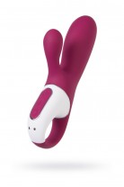 Вибратор с клиторальным стимулятором и подогревом Satisfyer Hot Bunny Connect App, бордовый, 17,5 см