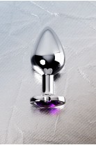 Анальная пробка Metal by TOYFA, металл, серебристый, с кристаллом цвета аметист, 8 см, Ø 3,4 см, 85 г