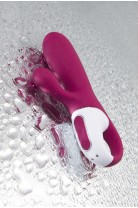 Вибратор с клиторальным стимулятором и подогревом Satisfyer Hot Bunny Connect App, бордовый, 17,5 см