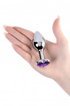 Анальная пробка Metal by TOYFA, металл, серебристая, с кристаллом цвета аметист, 8 см, Ø 3 см, 165 г