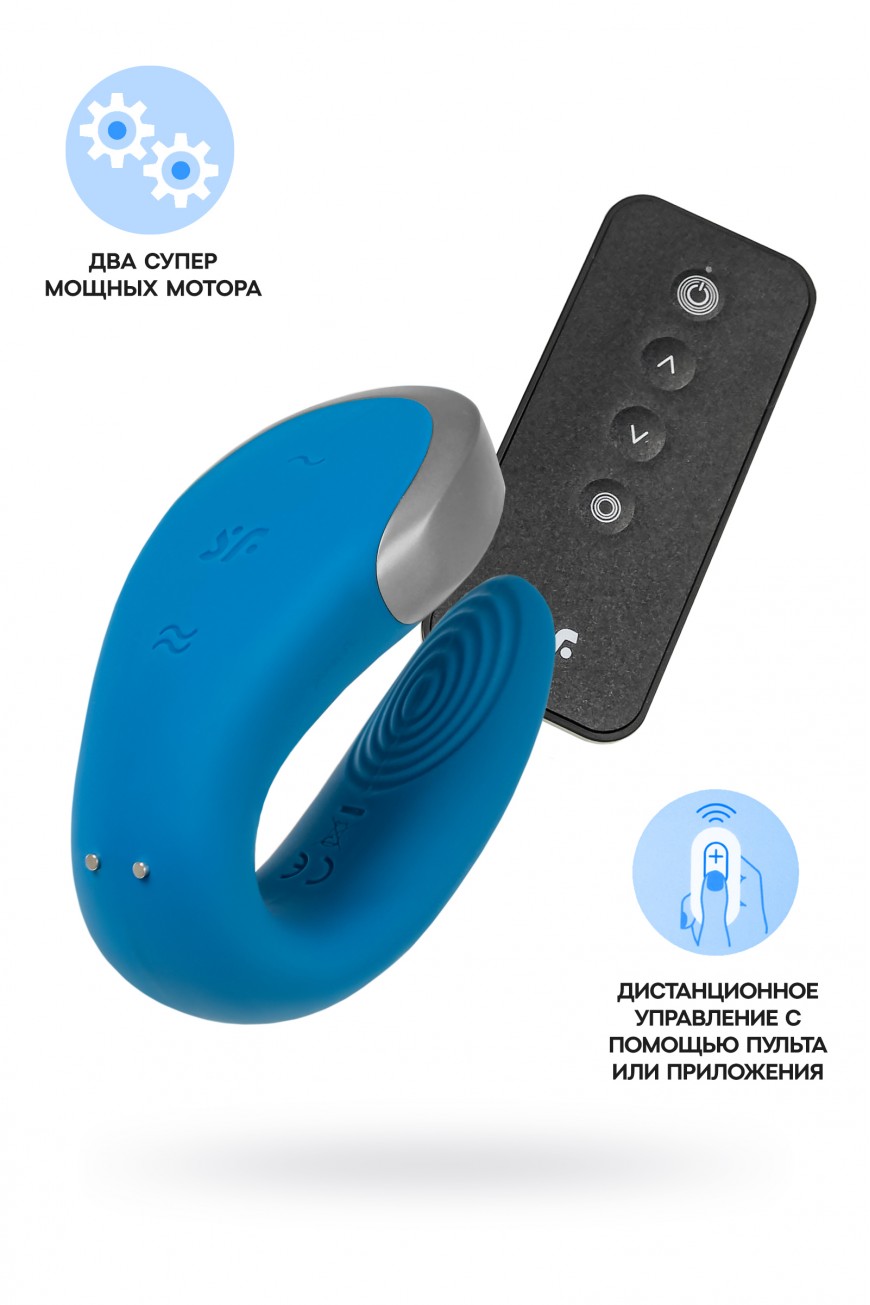 Стимулятор для пар Satisfyer Double Love Connect App с пультом ДУ, силикон, синий, 9 см Стимулятор для пар Satisfyer Double Love Connect App с пультом ДУ, силикон, синий, 9 см